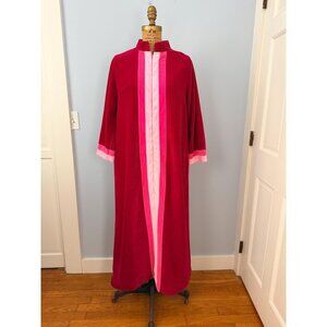 Vintage 70s/80s Vanity Fair Pink Velour Zip Front Robe Size L Housecoat